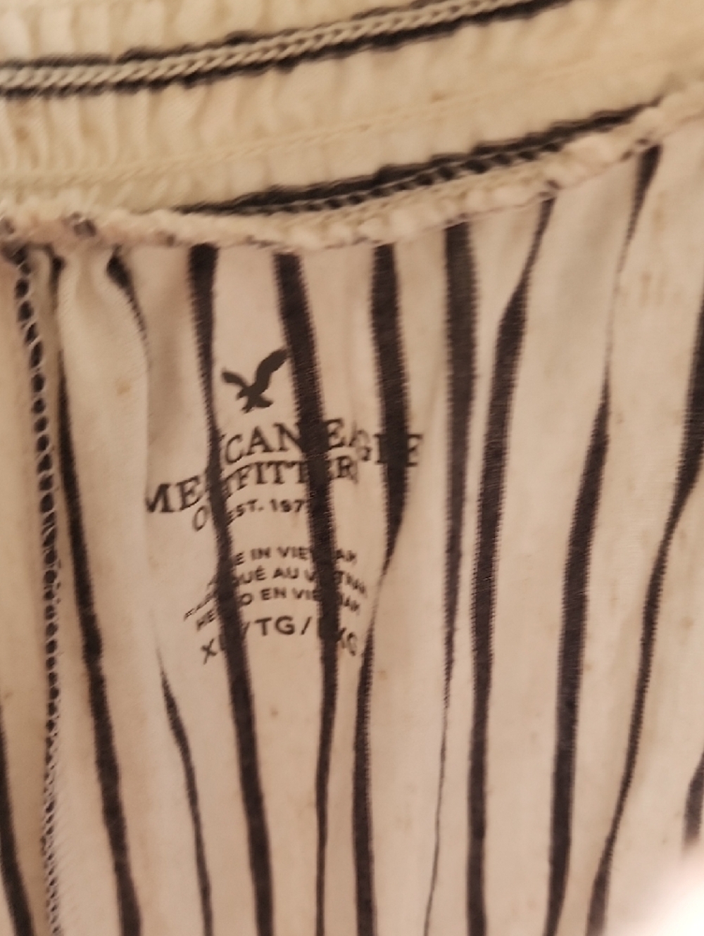 American Eagle Outfitters Striped Off-Shoulder Top - Cream And Navy XL - Picture 4 of 6